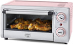GreenLife Countertop Toaster Oven Air Fryer Stainless Steel, Healthy Ceramic Nonstick, PFAS and PFOA-Free, Tray & Basket, Bake, Broil, Reheat, Adjustable Temp & Time Control, Auto Shutoff, Pink