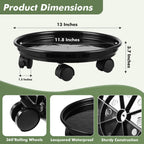 6 Packs Plant Caddy with Wheels 11.8" Plastic Rolling Plant Dolly Coasters Heavy-Duty Wheeled Planter Mover Rollers Indoor Outdoor Wheeled Flower Pot Base Suacers with Casters, Black