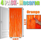 4 Pack Macaron Orange Foil Fringe Curtain Backdrop, 3.28Ft x 8.2Ft Metallic Tinsel Streamer Curtains, Birthday, Wedding, New Year’s, Christmas Decorations Party Supplies, One Size