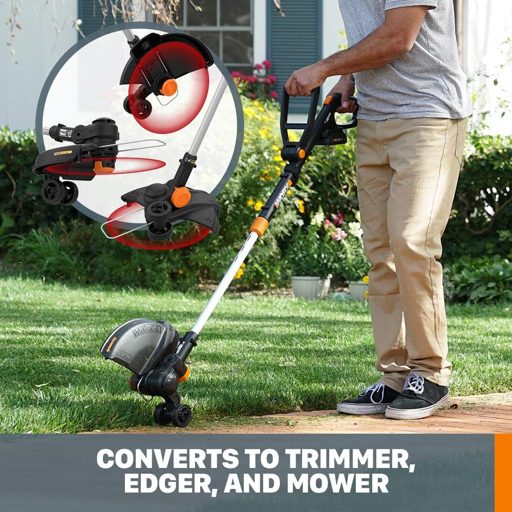 Worx String Trimmer/Edger/Lawn Mower 3-in-1 Grass Trimmer GT Revolution 20V 12" (2 Batteries & Charger Included) WG170