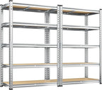 REIBII Garage Shelving, 5 Tier Storage Shelves Load 2020LBS, Adjustable Garage Shelving Heavy Duty, Metal Shelves Unit with Waterproof Columns, 35.5" W x 11.9" D x 72" H, Galvanized, 2 Pack