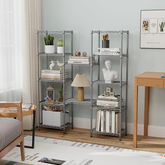 Small 5 tire Shelves Storage Wire Shelving Unit Metal Shelf Adjustable Organizers Storage Shelving for Bathroom Laundry Room Kitchen Pantry10”D x 16”W x 60.2”H Silver