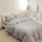 JIYUAN 100% Washed Cotton Duvet Cover Set 3 Pieces King, 1 Duvet Cover 104x90 Inches(Comforter Not Included) and 2 Pillowcases,Linen Feel Bedding Set Comfy and Breathable, Heathered Pastel Grey
