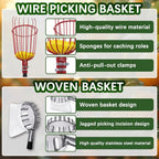 20 Ft Fruit Picker with Wire Basket and Bag Basket,Adjustable Stainless Steel Fruit Picker Pole with Universal Thread Head,35-243 Inch,Pick Fruit Tool,Suitable for Picking Apples,Mangoes and Others