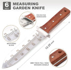 Topline Hori Hori Garden Knife, Double-edge Stainless Steel Blade, Garden Knife with Leather Sheath for Digging, Weeding, Planting, Sharpener, Sharpening Stone Included