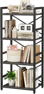 Homeiju Black Bookshelf, 4 Tier Small Bookcase, Black Metal Small Bookcase, Book Shelf Organization and Storage for Living Room, Bedroom, and Home Office
