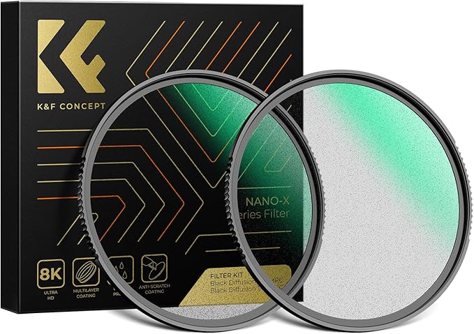 K&F CONCEPT 77mm Black Diffusion 1/4 & 1/8 Lens Filter Kit (2 Pcs), Mist Cinematic Effect Filter for Vlog/Video/Portrait Image with 28 Multi-Layer Coated