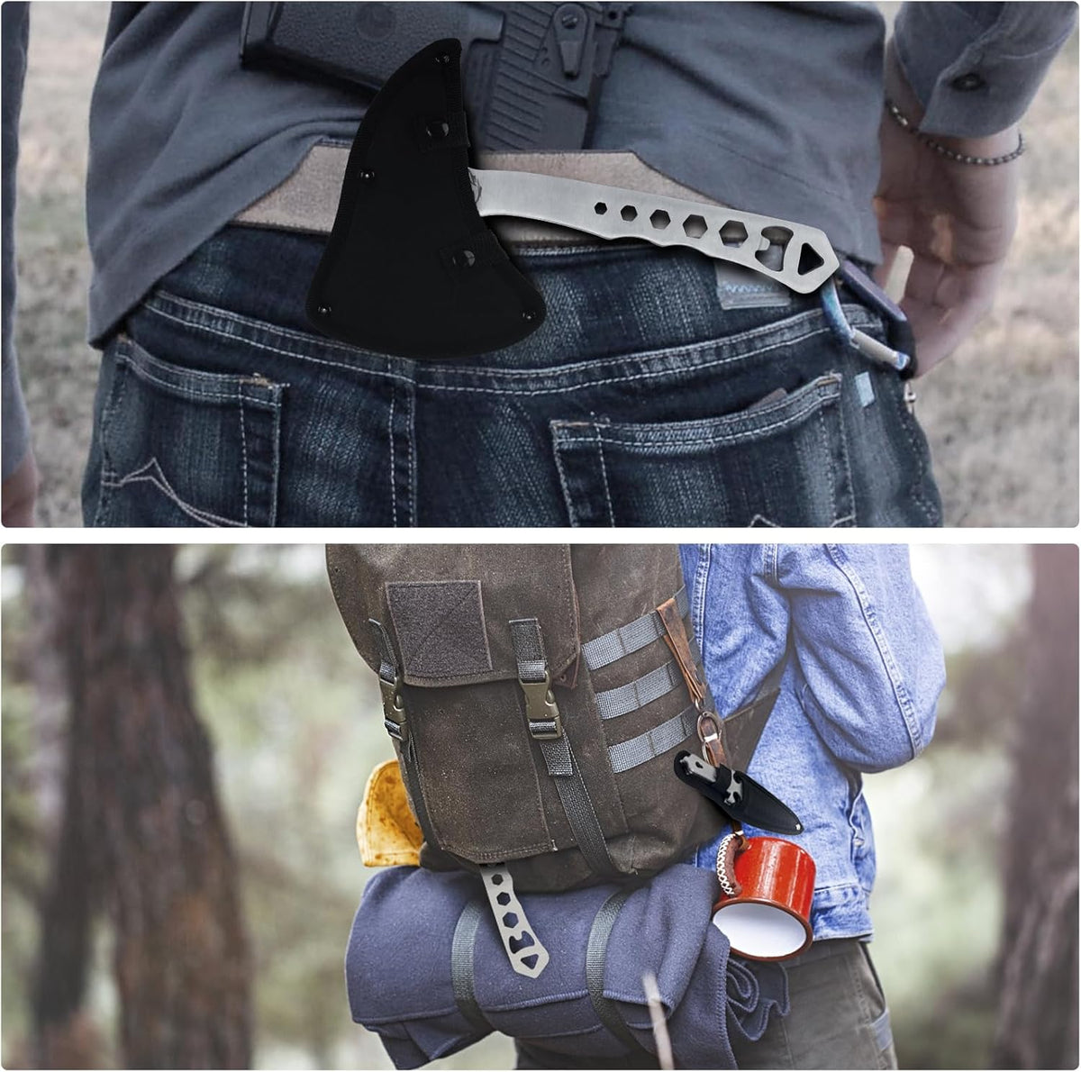 Throwing Axe and Tomahawk 3 Pack Protective Nylon Sheath with Built-in Corkscrew,10.4" Full Tang Stainless Steel Throwing Tomahawk Silver