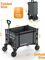 Collapsible Wagon Cart with Wheels 220lbs Foldable Wagon 120L Shopping Cart for Groceries Folding Utility Wagon for Beach, Garden, Camping, Sport, Apartment, Wheelbarrows, Gray