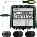 FOTMISHU Landscape Staples 6 Inch 20pcs Garden Stakes + 20pcs Gasket, Lawn Pins with Spray Coating Craft, 11Gauge Anti-Rust Ground Yard Spikes Anchoring for Outdoor Tents Irrigation Hoses (Green)