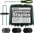 FOTMISHU Landscape Staples 6Inch 50pcs Garden Stakes + 50pcs Gasket, Lawn Pins with Spray Coating Craft, 11Gauge Anti-Rust Ground Yard Spikes Anchoring for Outdoor Tents Irrigation Hoses (Green)