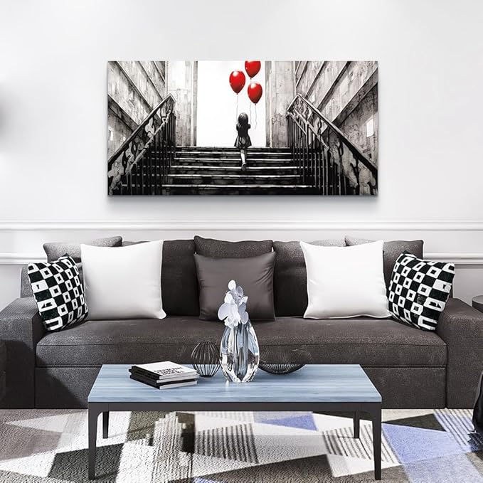 Lapremoly Large Canvas Wall Art For Bedroom Wall Decor For Living Room Office Decor Banksy Black And White Abstract Wall Painting Kid Graffiti Street Pictures Artwork Girl Room Home Decorations