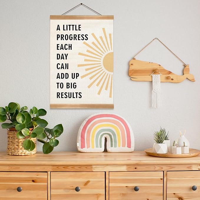 ZTGDA Positive Affirmations Wall Decor– Mental Health Wall Art with Wood Frame,Motivational Hanging Poster for Therapy Room, Counseling Office or Classroom Decor 12x16inch (Progress)