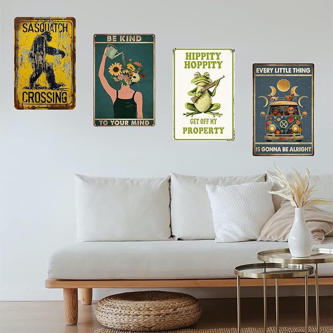 Funny Frog Room Sign - "Hippity Hoppity Get Off My Property" No Trespassing Warning Sign, Vintage Metal Tin Wall Décor, 8" x 12" for Bedroom, Door, Home
