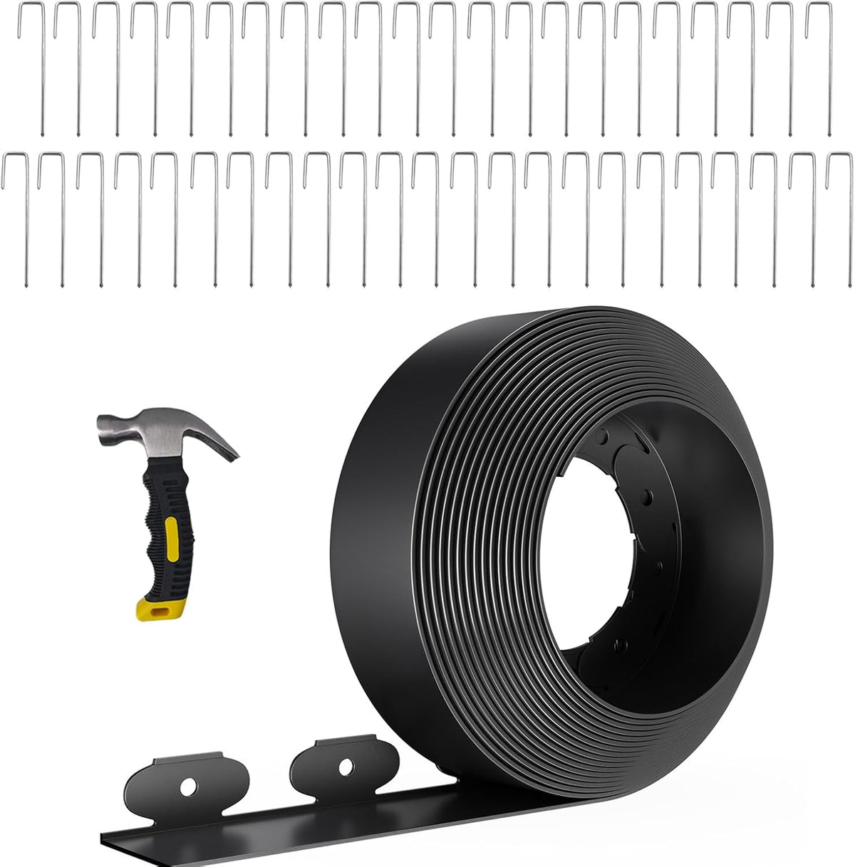 33FT Landscape Edging 4 in Tall with 45 Spikes, Garden Edging Border and 1 Hammer, Plastic Landscape Edging Border Lawn Edging for Landscaping, Flower Beds, Yard