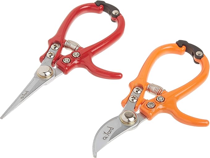2 - pack Q-yard Pruning Shear, Mini- Extra Sharp Garden Hand Pruners, Easier Cutting, Comfortable Ergonomic, Less Effort - Gardening Scissors for Men & Women
