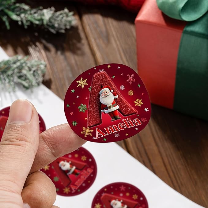 Personalized Christmas Stickers - Custom Name Waterproof Christmas Gift Tags for Gift Box Xmas Holiday Decorations Party Favors - 30 Stickers (Santa Claus Initial)