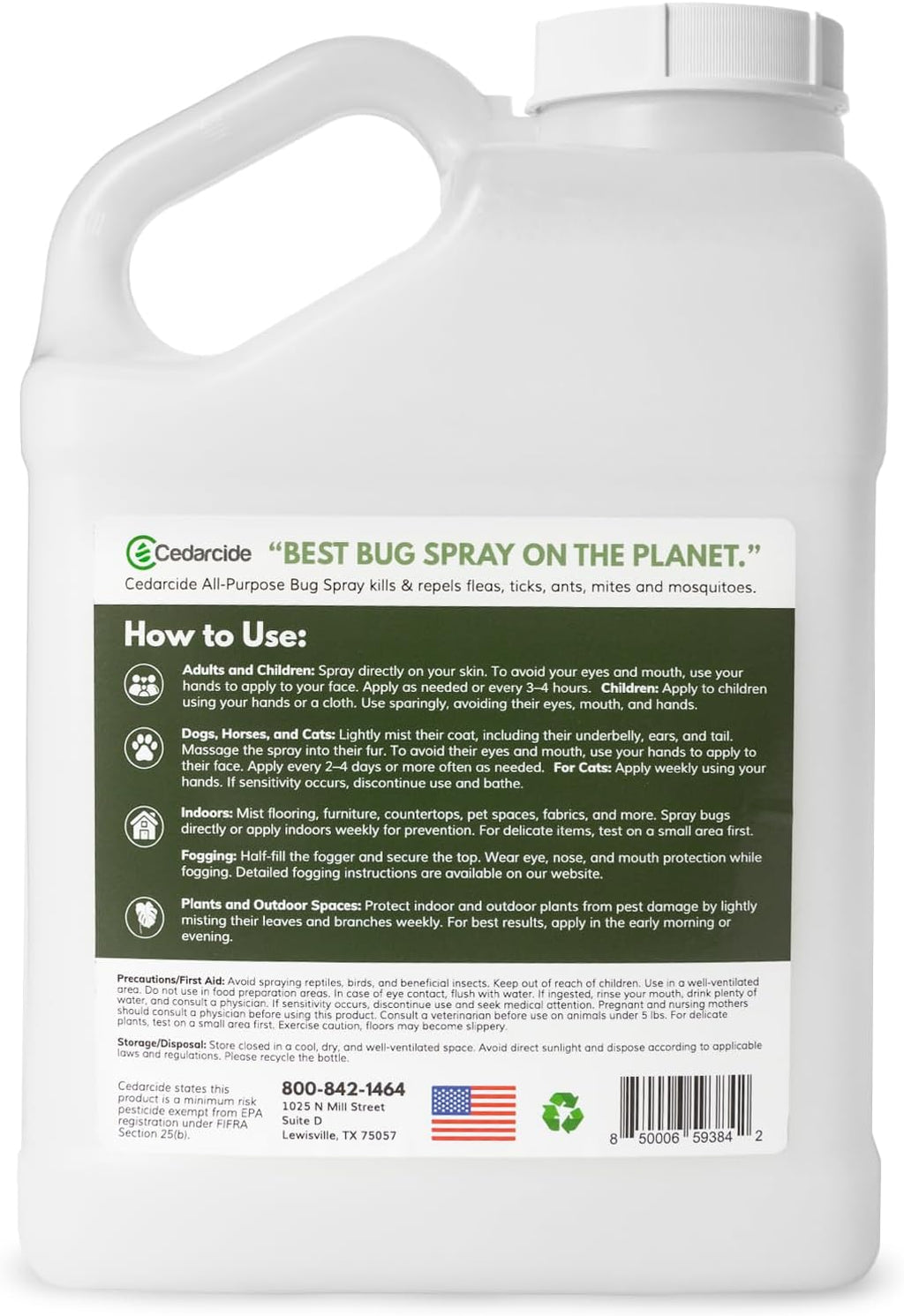 Cedarcide All-Purpose Bug Spray | Kill and Control Mosquitos, Fleas, Ticks, Ants | Made with Natural Essential Oils | Use on People, Pets & Kids | Cedarwood Gallon (128 Oz.)