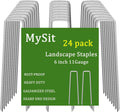 MySit 6" Galvanized Landscape Staples Garden Stakes Pins 24 Pack, Heavy-Duty 11 Gauge Garden Staples Anti-Rust Fence Stakes for Anchoring Weed Barrier Fabric Irrigation Tubing Soaker Hose