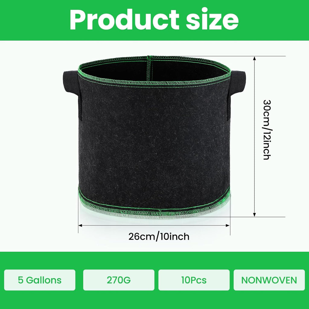 5 Gallon Grow Bags, 10 Pack Heavy Duty Aeration Fabric Pots,Thickened Nonwoven Fabric Pots with Handles,Reusable Plant Bags for Vegetable, Fruits, Flowers, Plants