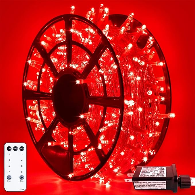 JMEXSUSS 500 LED Red Halloween Lights Indoor Outdoor, 163 FT Clear Wire Red Christmas String Lights Plug in, 8 Modes Christmas Tree Lights Outdoor Waterproof for Tree Bedroom Room Halloween
