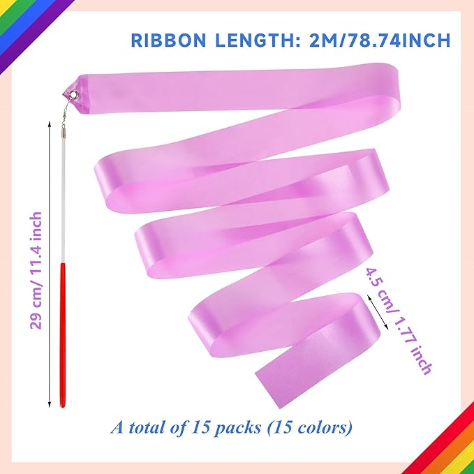 Yilloog Ribbon Dancing Wands Party Favors, 78.7 Inch Gymnastics Ribbon Streamers Rainbow Artistic Ribbon Dancer Twirling Wands, Rainbow Birthday Decorations, Girls Party Games