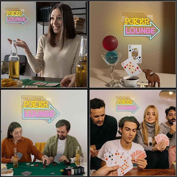 Looklight Welcome Poker Lounge Neon Sign for Wall Decor Right Arrow LED Light Sign Decoration for Bedroom Casino Bar Hotel Play Room Birthday Party, Suitable for Dormitory Man Cave