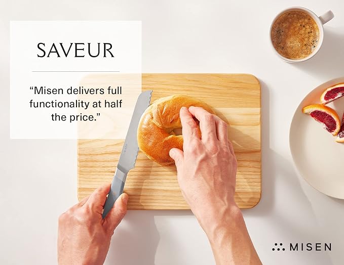 Misen Serrated Bread Knife – High-Carbon Japanese AUS8 Steel – Effortless Slicing of Bread, Pastries, and Fruits – Razor-Sharp Edge and Durable Blade with Ergonomic Handle - 5", Gray
