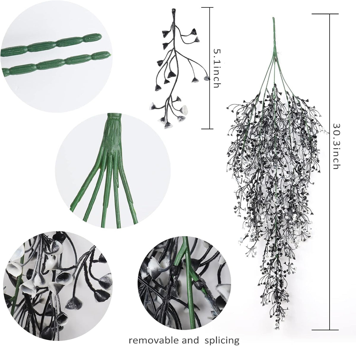 RECUTMS Artificial Hanging Plants 4 Pcs Fake Ferns Artificial Plants Large Faux Hanging Plant Wall Plants Fake Ivy Room Home Garden Wedding Halloween Party Indoor Outdoor Decor(Black White)