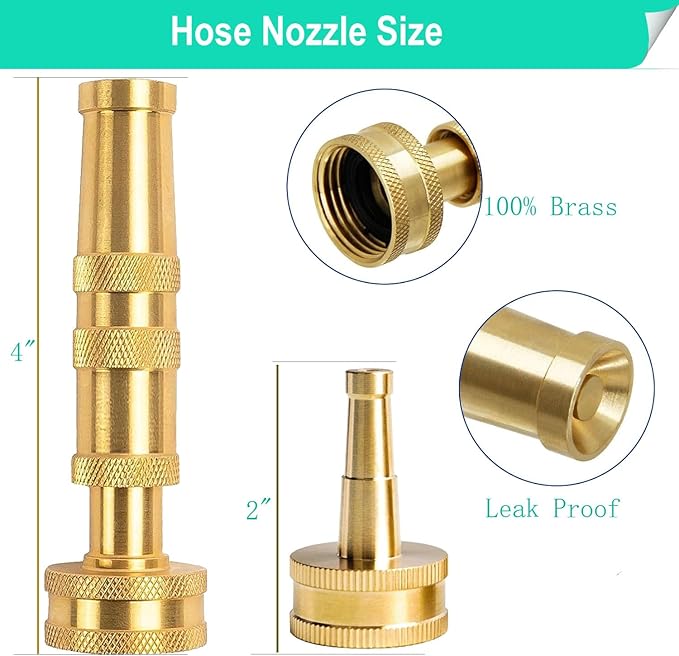 Solid Brass Heavy Duty Adjustable Twist Hose Nozzle, CM CUMIZON Jet Sweeper Nozzle, High Pressure Hose Nozzle Solid Brass,Water Hose Sprayer Nozzle, B