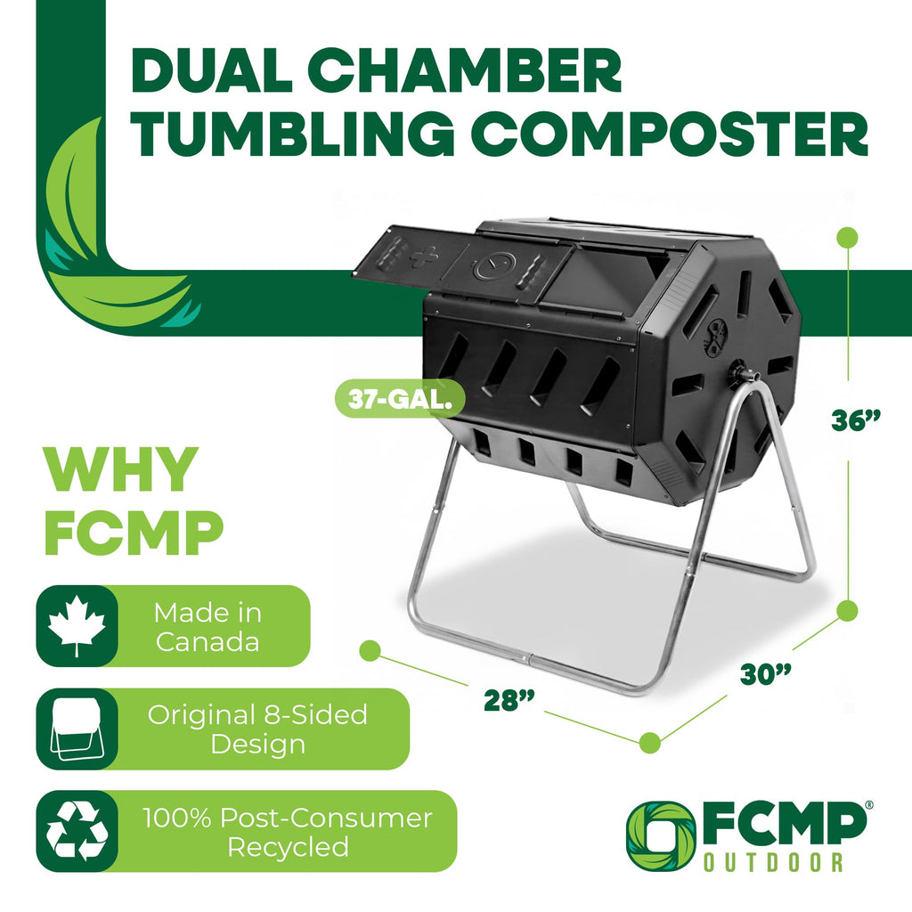 FCMP Outdoor Heavy Duty 37 Gallon 8 Sided Steel Composter, Black