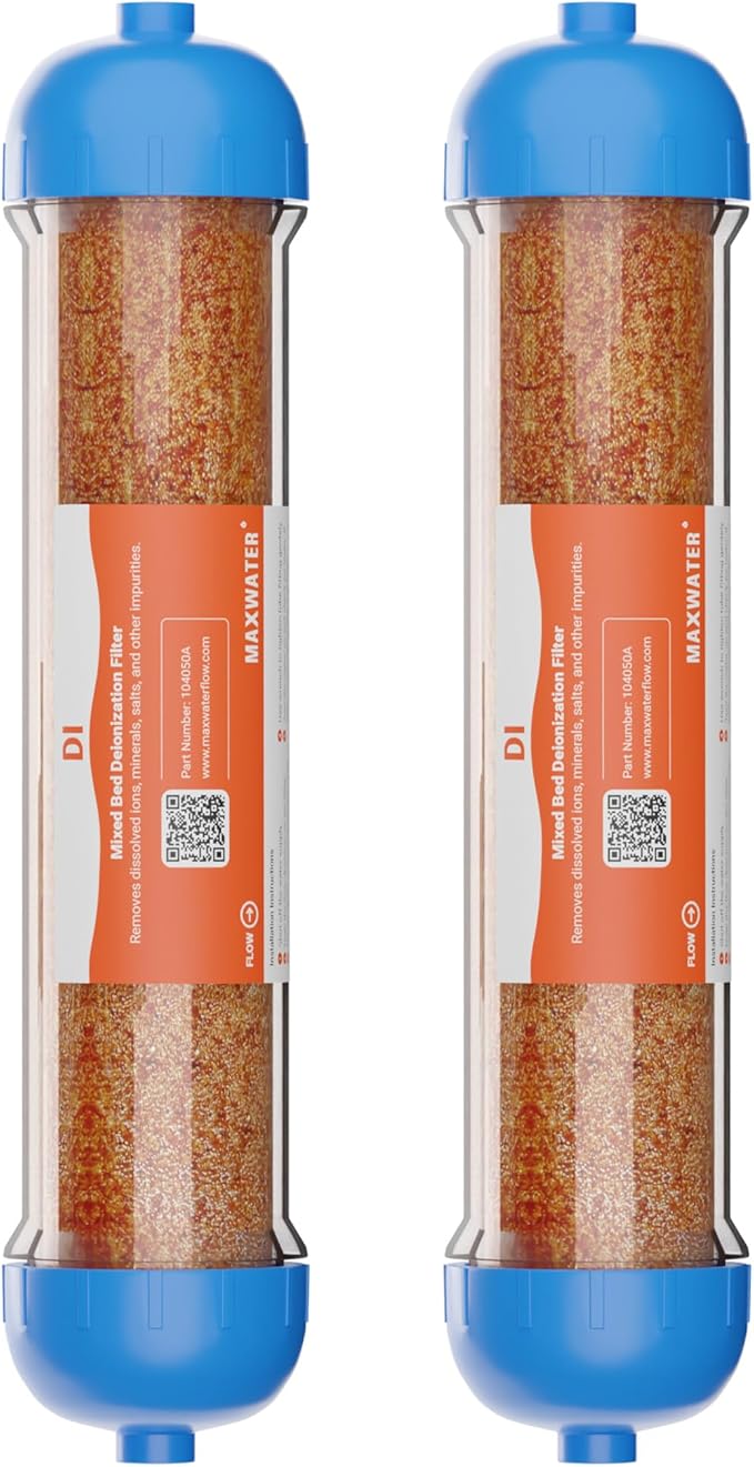(2 Pack) Mixed Bed Ion Exchange Aquarium Filter Resin 0 PPM RO DI Refillable Housing, Compatible with 10" Reverse Osmosis Water Filtration Systems, for High TDS in Water