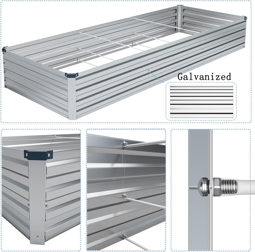 10×3×1FT(2PCS) Galvanized Raised Garden Bed Kit, Metal Planter Boxes，Large Outdoor Planters Garden for Planting Vegetables,Flowers,Herbs -Silver