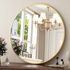36 Inch Round Mirror - Circle Mirrors for Bathroom, Entryway and Living Room Wall Decor, Modern Hanging Vanity Mirror, Matte Gold Circle Decorative Wall Mirror
