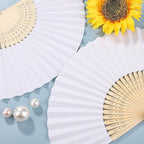 Aneco 24 Pieces Handheld Paper Fans Paper Folding Fans with Bamboos for Wedding Gift, Party, Home, DIY, White…