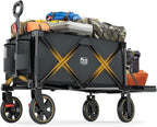 Timber Ridge 49" Extra Long Collapsible Folding Wagon with Tailgate and Brakes, 300lbs Heavy Duty Foldable Wagon with Adjustable Handle, 250L Capacity Portable Cart for Outdoor Camping Sports, Grey