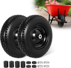 16" Flat Free Wheelbarrow Tires, 4.80/4.00-8" Flat-Free Solid Tire with 5/8" Axle Bore Hole for Wheelbarrow Lawn Mover Trolley Dolly Go Kart Replacement (2 Pack)