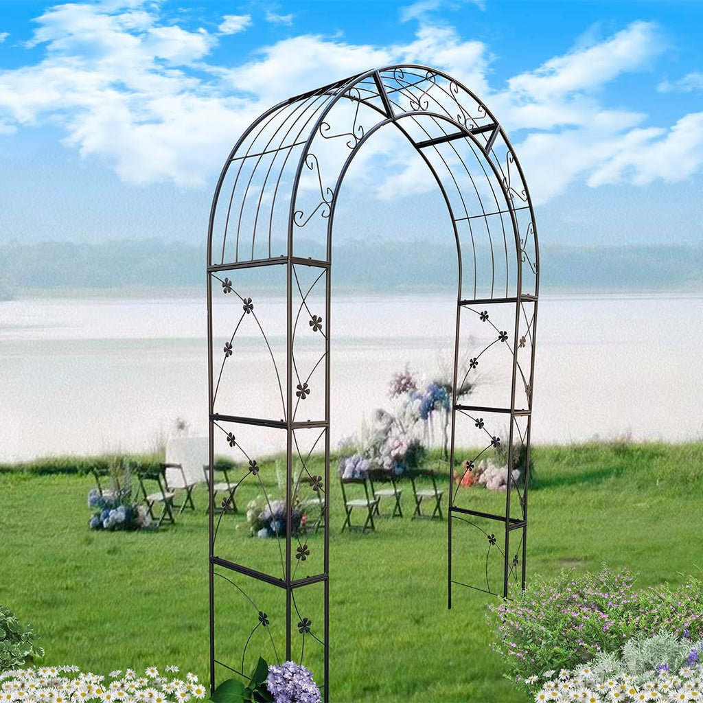 Metal Garden Arch, Garden Arch Trellis for Climbing Plants Outdoor, Garden Arbor for Weddings Party Events Decoration, 58" L X 19" W X 98.4" H, Black