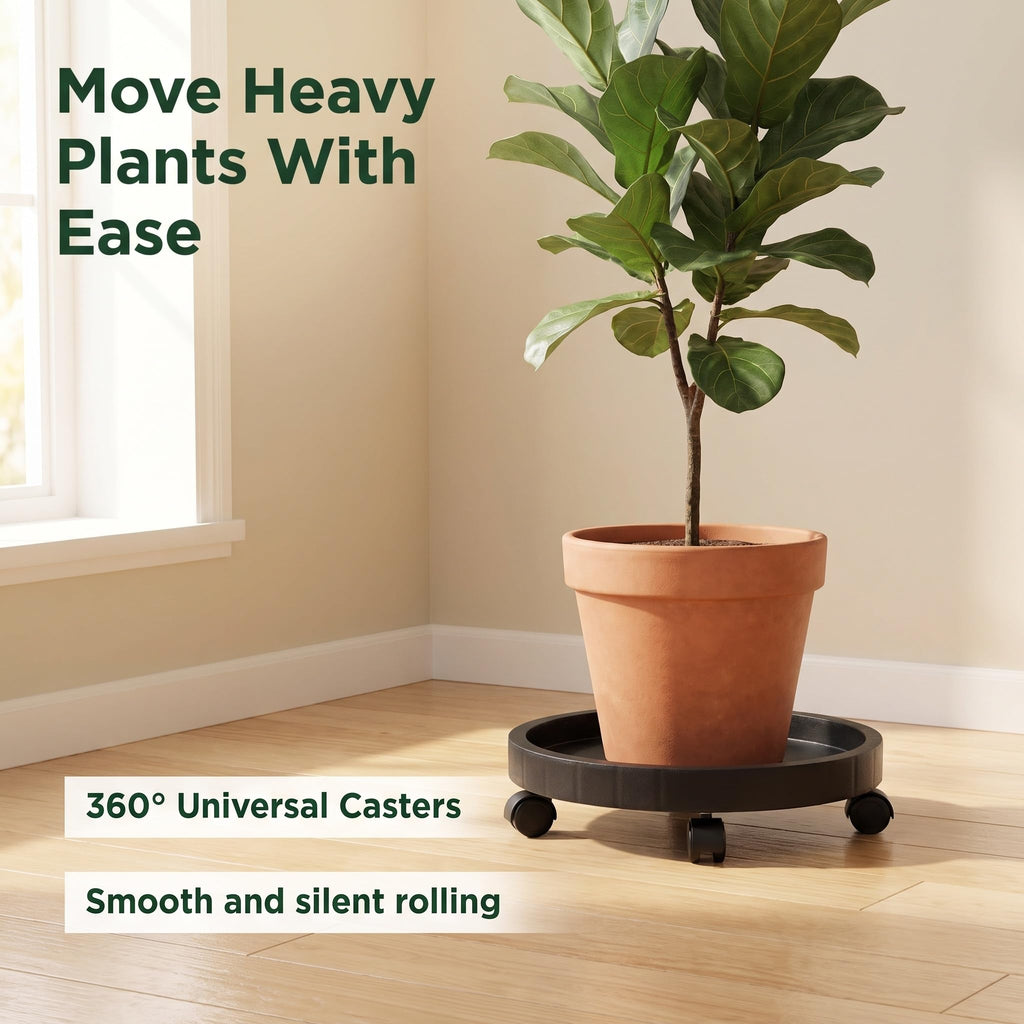 WanderingDonkey 14 Inch Heavy Duty Plant Caddie with Wheels,Rolling Plant Stand Pot Trolley,Wheeled Planter Saucer Tray,Potted Flower Mover Dolly with Casters Round Coaster for Indoor Outdoor