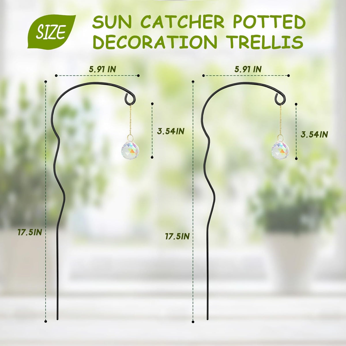 Plant Trellis for Potted Plants with Colorful Crystal Sun Catcher, 17.5 Inch Metal Plant Stakes for Indoor Plant Accessories Indoor for Home Garden,Plant Lover Gift (Black)