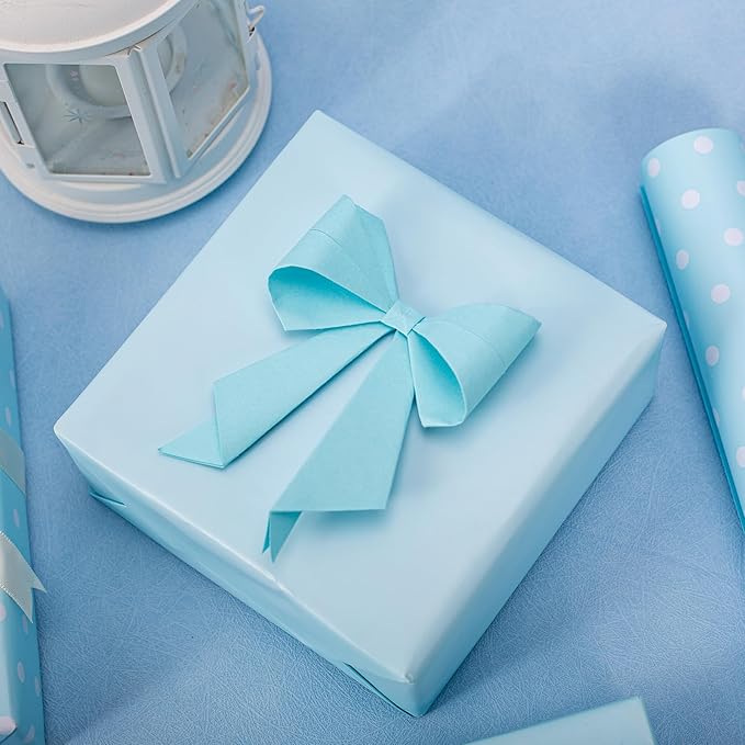 Flyhill Blue Wrapping Paper,Reversible Gift Wrap Paper with Polka Dot Design for Christmas,Birthday, Wedding,Baby Shower,All Holidays(17 Inch X 32.8 Feet)