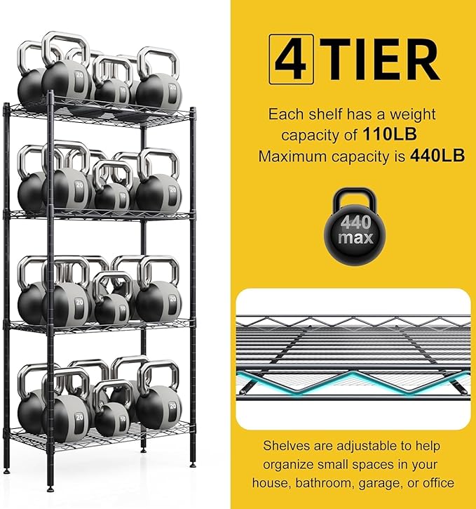 4 Tier Shelves Storage, Wire Shelf Unit, Standing Adjustable Metal Shelves Organizer, Storage Racks for Restaurant Garage Pantry Kitchen Garage(21.2 '' x 11.4" x 43.3 ")
