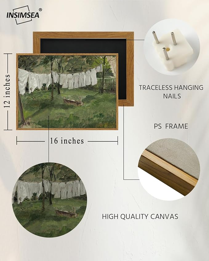 InSimSea Framed Wall Art for Living Room Vintage Laundry Room Art Print Antique Oil Painting Country Landscape Vintage Wall Art Canvas for Bathroom Bedroom OfficeGallery 12x16in