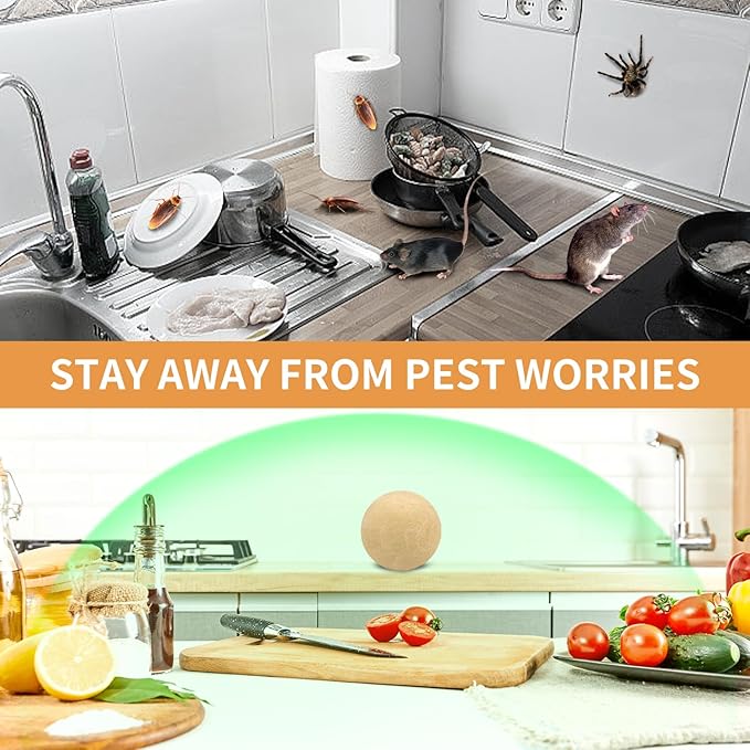 Pest Control Balls - Peppermint Pest Repellent for Mouse, Mice, Rats, Ants, Roaches, Moths & More - Strong Repel Indoor & Outdoor Mouse & Mosquito Deterrent - 8 Balls
