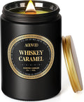 AOOVOO Scented Candles for Men - Large 22oz 120 Hours of Burn Time, Whiskey Caramel Candles for Home Scented | Crackling Wood Wick Soy Candle | Strong Fragranced Black Candle Gift for Women & Men
