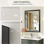 36x32 Inch Black Bathroom Mirror for Wall, Thick Metal Framed Rectangle Mirrors for Over Sink, Bedroom, Living Room, Entryway, Anti-Rust, HD Tempered Glass