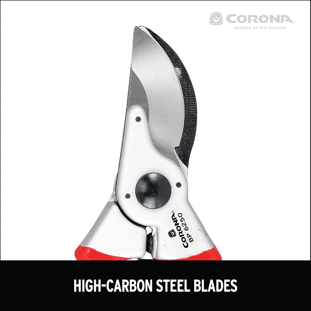 Corona BP 6250 Forged Steel Aluminum Handles Bypass Hand Pruner - 1 inch Cut Capacity Stem and Branch Garden Shears, Red