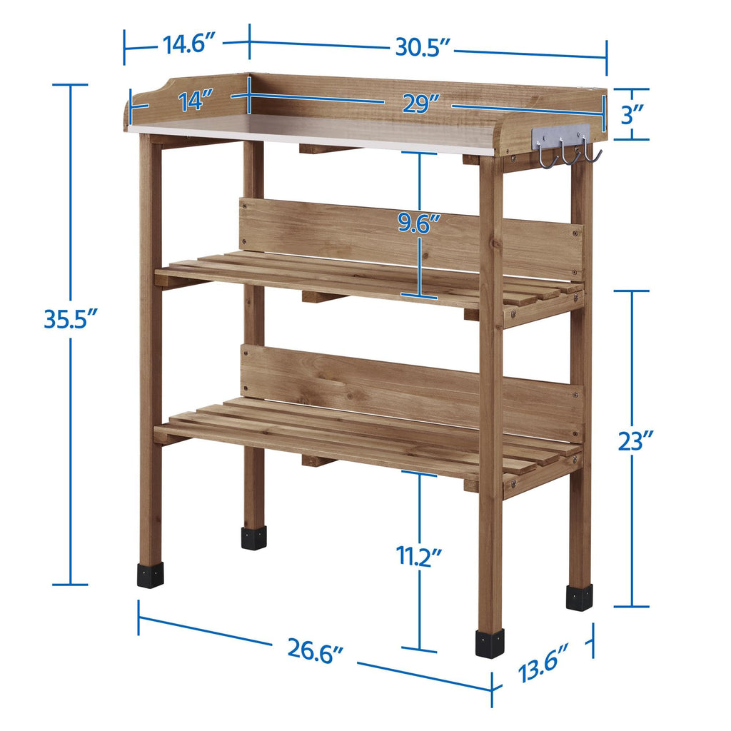 Yaheetech Potting Bench Outdoor Console Table w/3-Tier Storage,Brown
