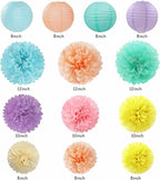 Pastel Rainbow Party-Decorations - 20pcs Pink Yellow Blue Classroom Ceiling Paper Lanterns Fans ,Girl Birthday Tissue Pom Poms,Honeycomb Balls,Bunting,Baby Shower Bridal Wedding Decor Burgleda
