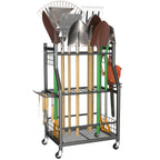 WALMANN Garden Tool Organizer with Wheels for Garage, Rakes/Shovels/Yard Tools Storage Stand for Garden, Shed, Indoor/Outdoor Long-Handled Tools Rolling Cart
